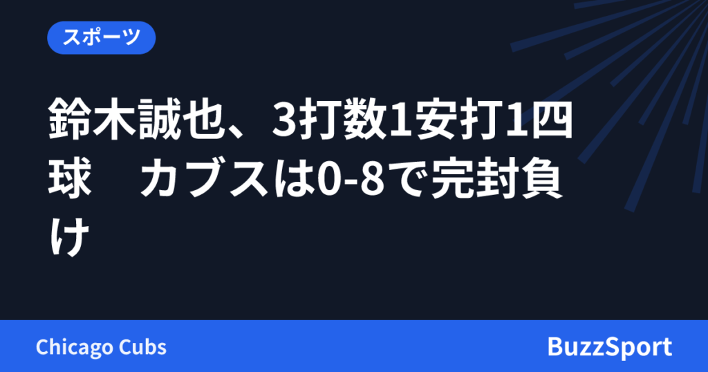鈴木誠也、3打数1安打1四球　カブスは0-8で完封負け