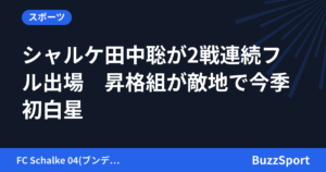 シャルケ田中聡が2戦連続フル出場　昇格組が敵地で今季初白星