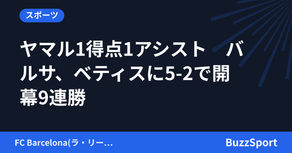 ヤマル1得点1アシスト　バルサ、ベティスに5-2で開幕9連勝