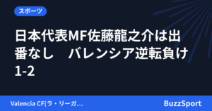 日本代表MF佐藤龍之介は出番なし　バレンシア逆転負け1-2