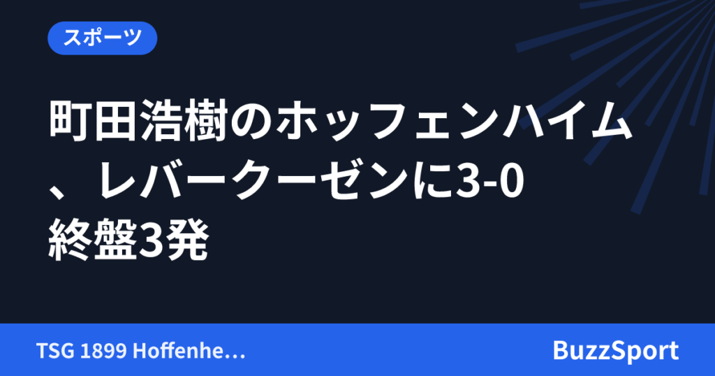 町田浩樹のホッフェンハイム、レバークーゼンに3-0　終盤3発